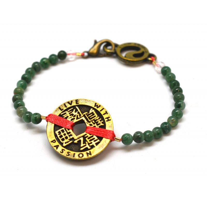 Green Jade Coin Adjustable Bracelet  Kwan Collections Gems